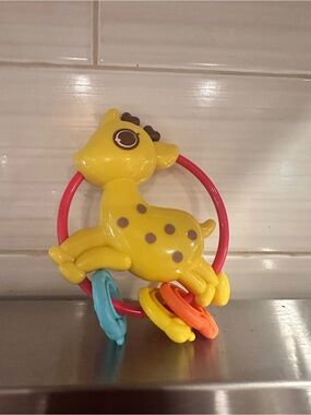 Yellow Giraffe Ring Rattle Teether - Bright Baby Sensory Toy